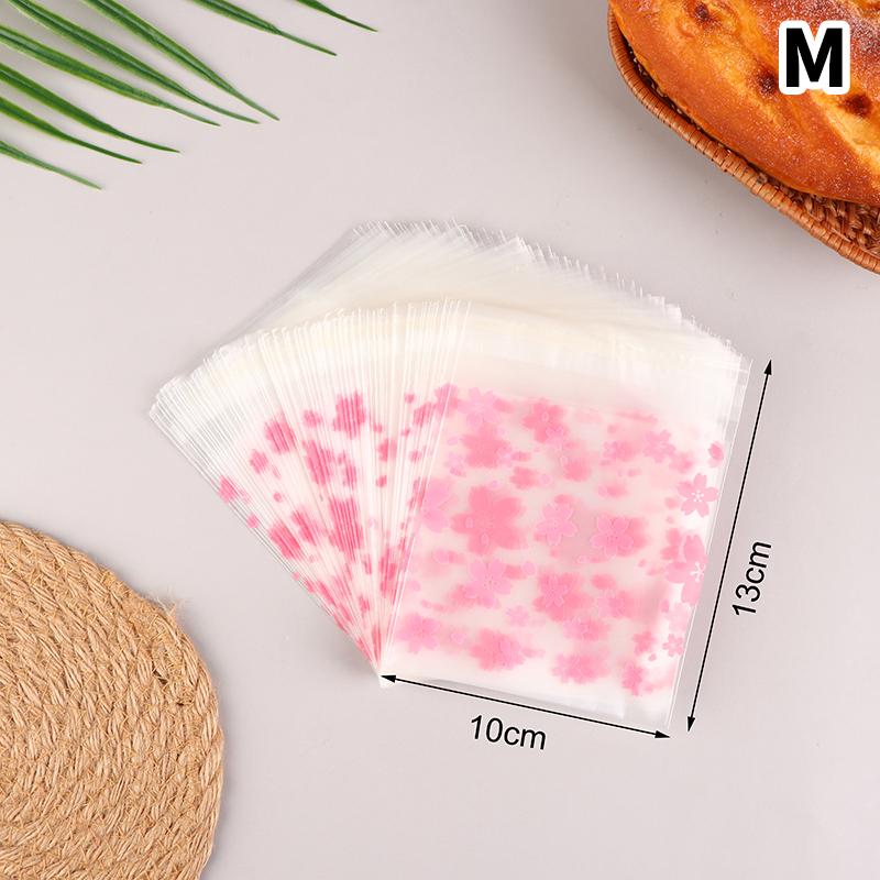 100Pcs Plastic Transparent Gift Bag Sakura Candy Cookie Packaging Bag With Diy Self Adhesive Bag Wedding Decoration Party Bags