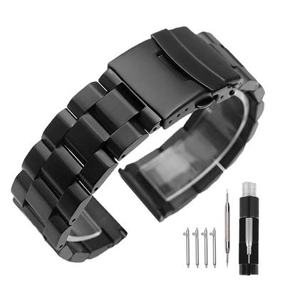 [Kai Tian] 24mm Stainless Steel Watch Band, Black Quick-Release 3-Row Design Unisex Watch Band