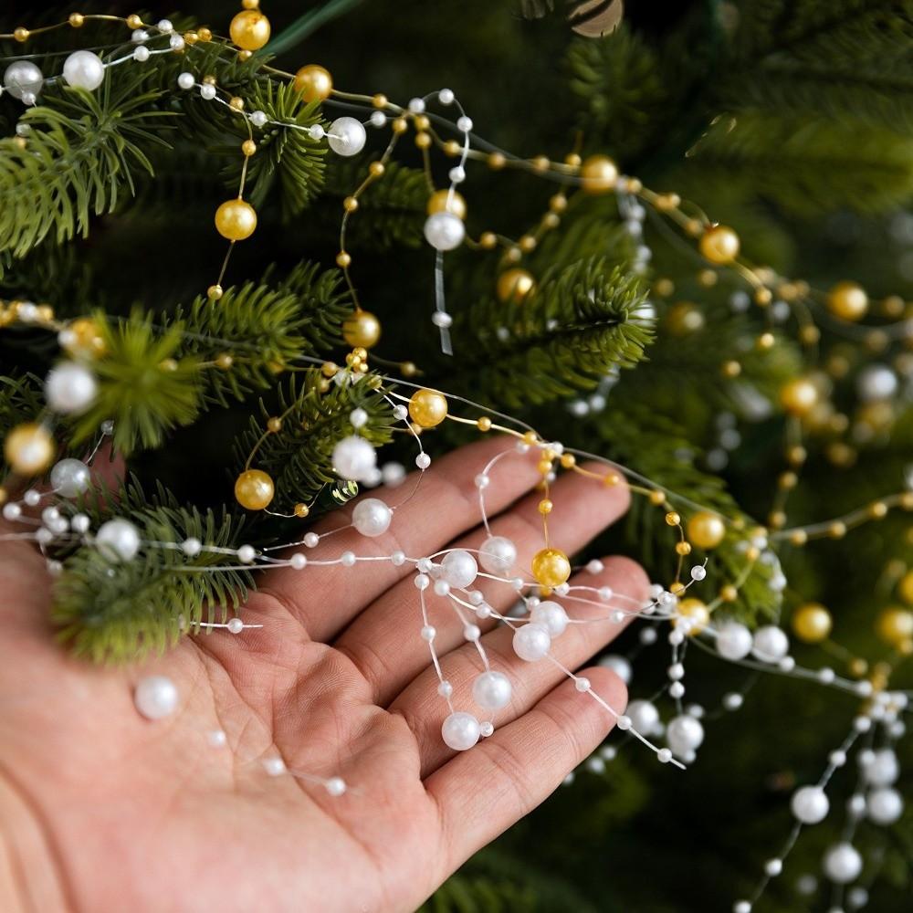 White Gold Christmas Tree Beads Chain Branch Garland Crystal Curtain  Home New Year Decor