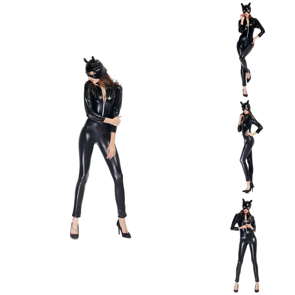 Game Theme Leather Cat Girl Costume For Unisex Halloween Party Cosplay