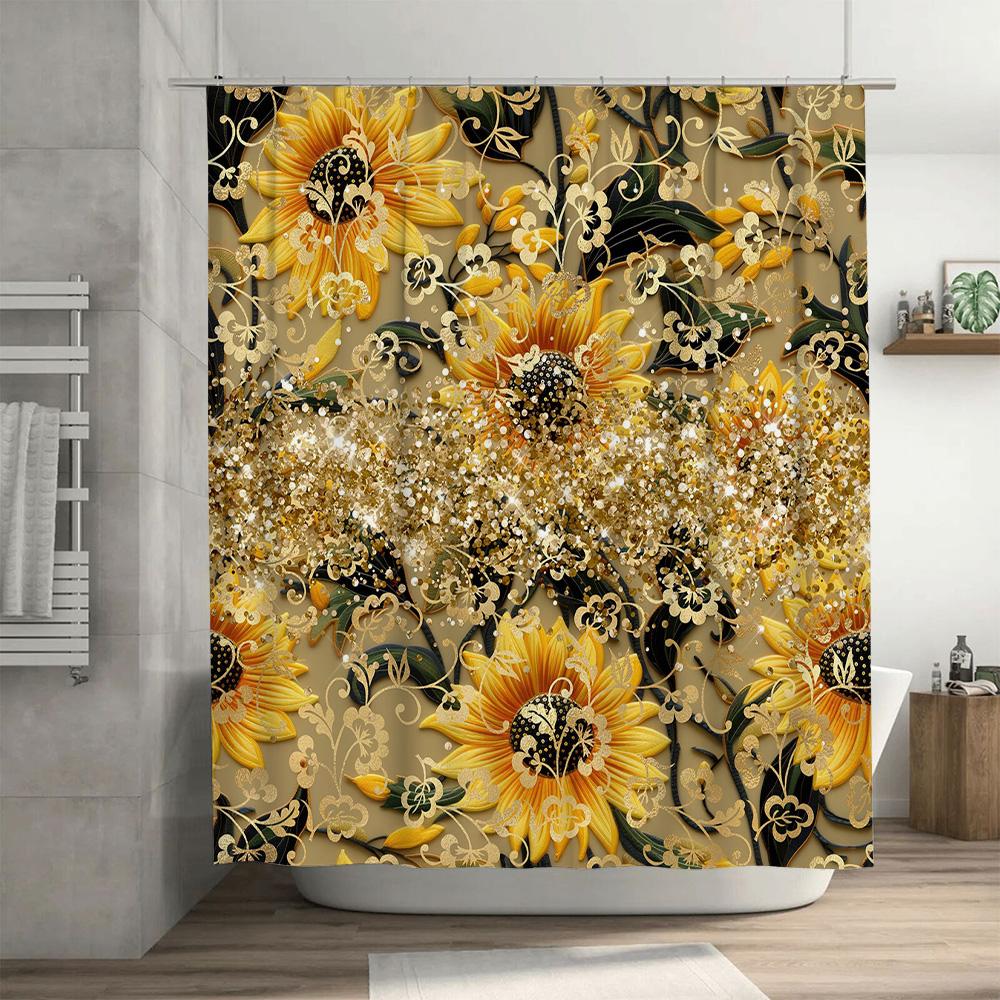 Sunflower Printed Shower Curtain Waterproof Home Decor Bathrooms Decorative Privacy Shield Curtains For Kitchen Bedroom Beige/Bl