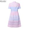 ZANZEA Women Summer Stand Collar Casual Short Sleeve Print Dress