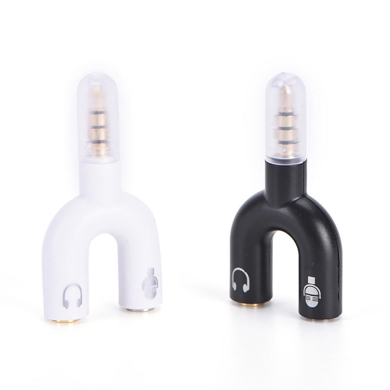 3.5Mm Black Stereo Splitter Audio To Mic & Headset Jack Plug Adapter For Phone