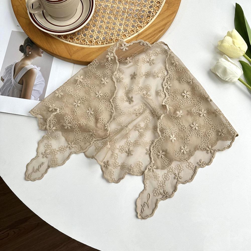 

Versatile Elegant Silk Scarf Flower Pattern Retro Lace Scarf Solid Color Breathable Binder Scarf for Women хакі