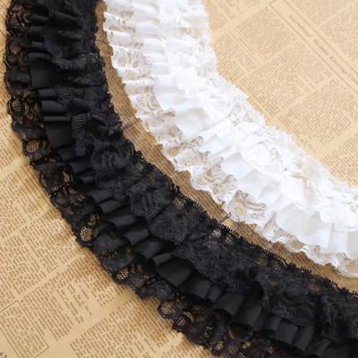 WM, 3 Meters, Black White Pink, Chiffon Ruffle Lace Trim, Flower Collar Pleated Lace, Garment Skirt Decoration Trimming DIY Sewing Accessories
