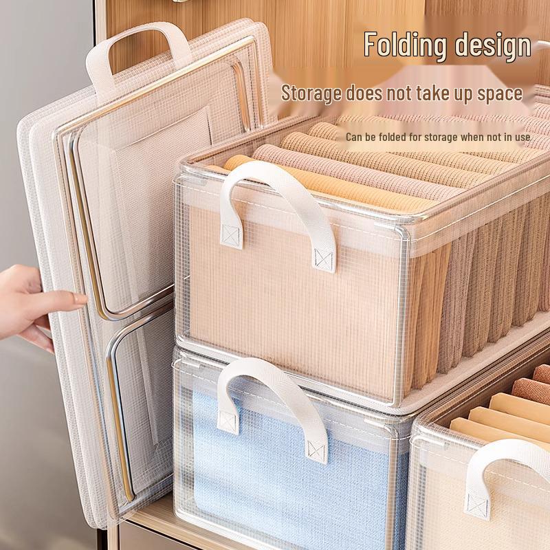 Clear PVC Clothing Organizer: Wardrobe Storage Box for Clothes, Pants, Lingerie, Underwear, and Socks.