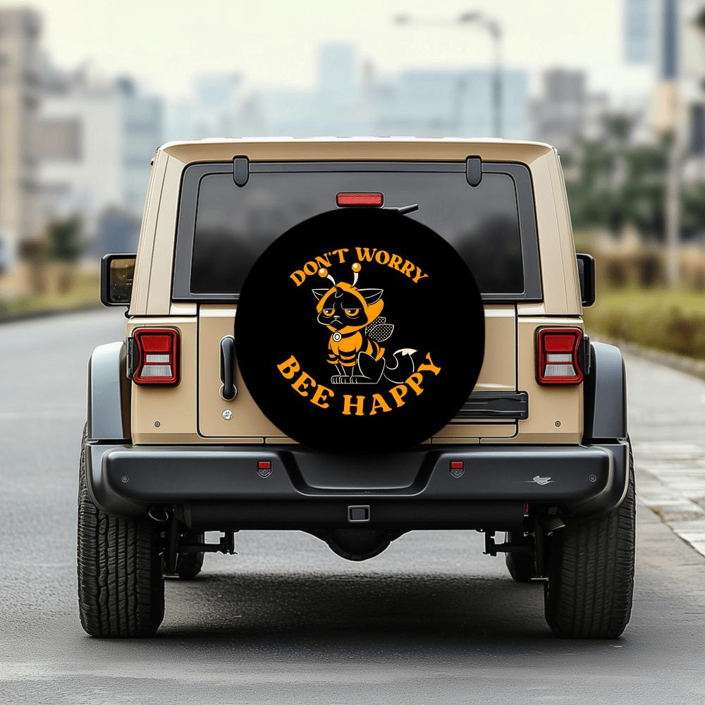 Bee Cat Pattern | 30/34-Inch Multi-Functional Tire Cover, Suitable For Jeep, Trailer, RV, Off-Road Vehicle, Truck, Camper Van Ti