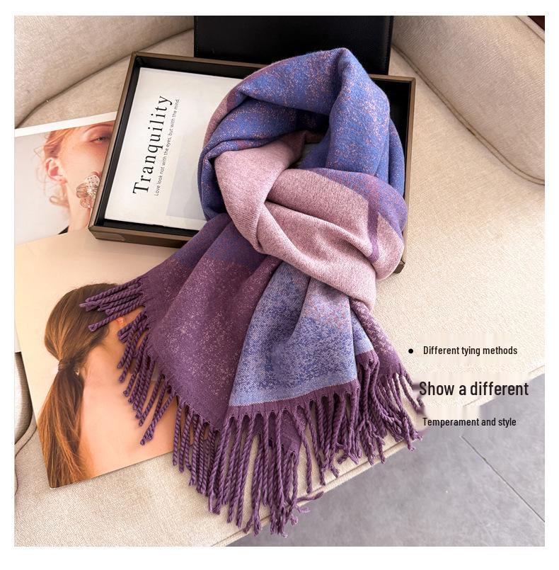 Dubbelzijdige damessjaal: Herfst/Winter Koreaanse Stijl, High-End Mode, Zachte Nekwarmer, Dikke Kwastensjaal