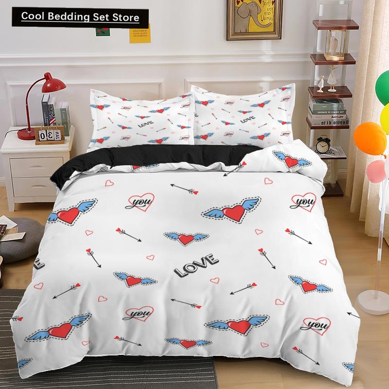 Lover Couple Bed Duvet Cover Set Valentine's Day Gift Heart Shape Bedding Set King Queen Double 2/3pcs Polyester Comforter Cover