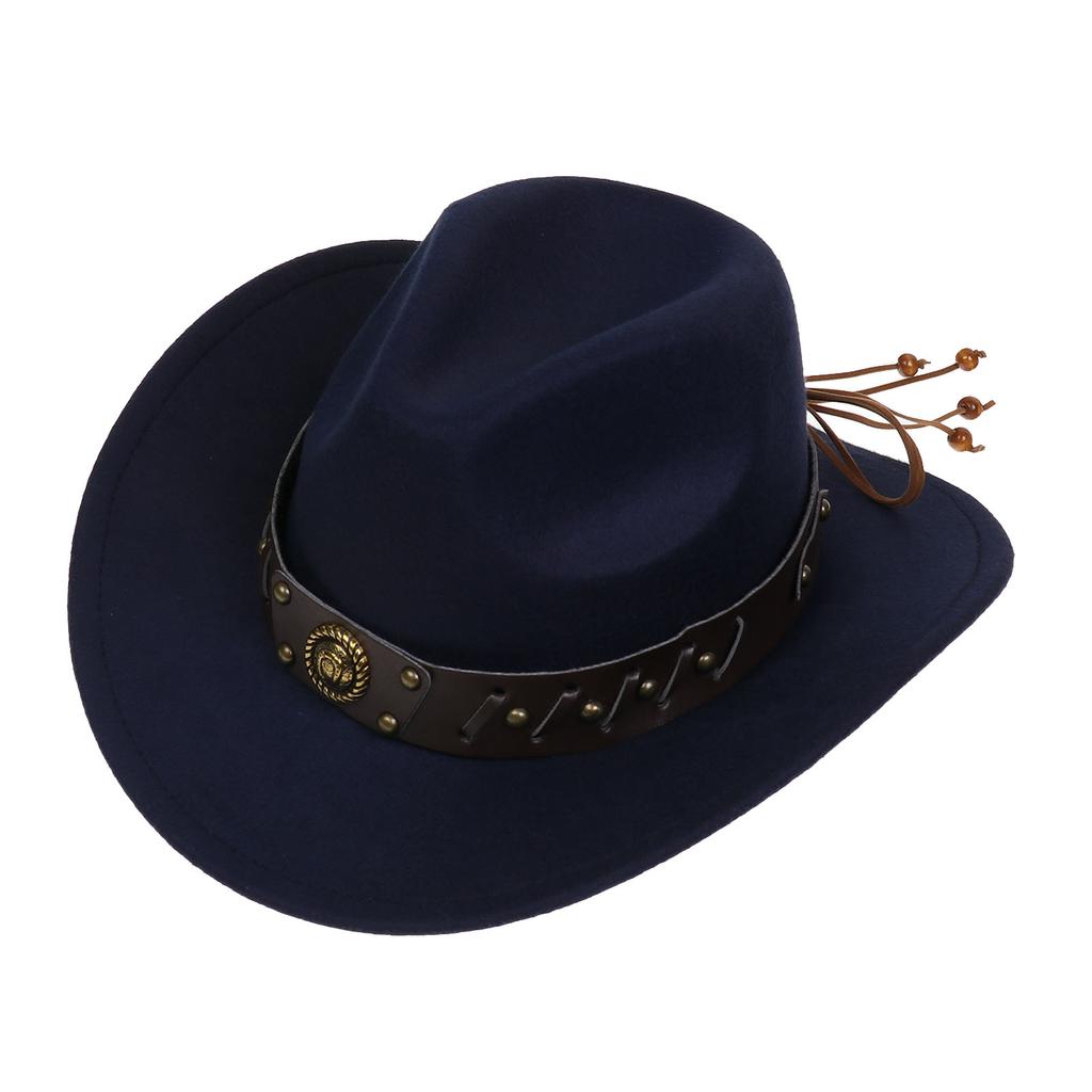 Women Men Western Cowboy Hat, Wide Curved Brim Felt Cowgirl Hat, Vintage Jazz Riding Hat, Removable Hat Belt, Head Circumference 56‑58cm