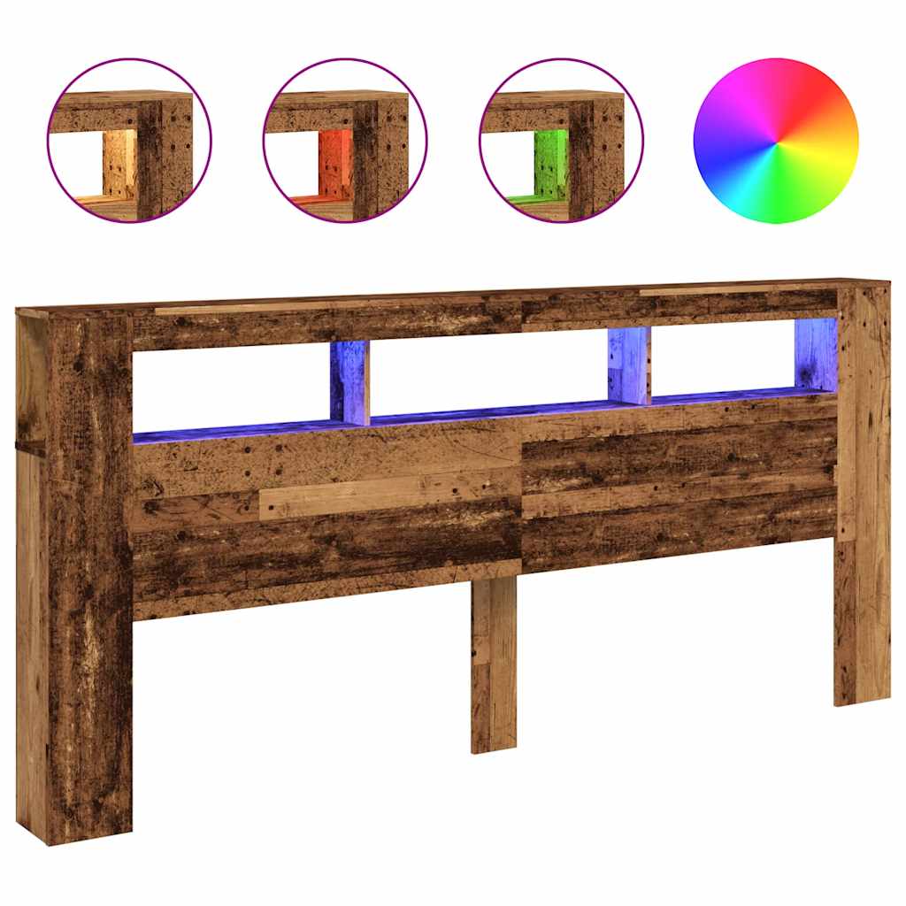 LED Headboard with Rustic Wood Effect 220 x 18.5 x 103.5 cm Engineered Wood