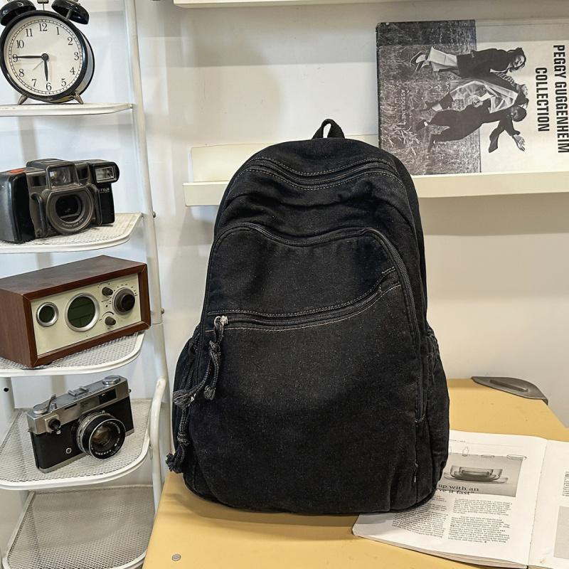 Vintage Denim Backpack for Female College Students Korean Style Casual Backpack for Women Commuting Trendy Brand Junior High Sch