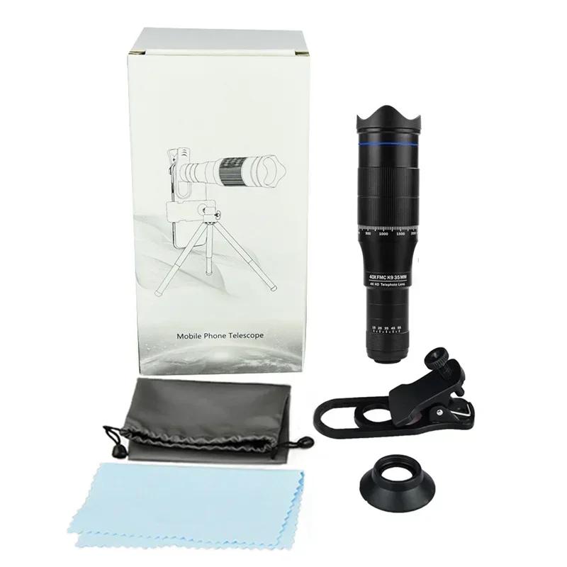 HD 40X Увеличение Профессиональный Телескоп Монокль Объектив для Телефона Камера Телефото С Штативом Металлический Телескоп Для Туризма Кемпинга