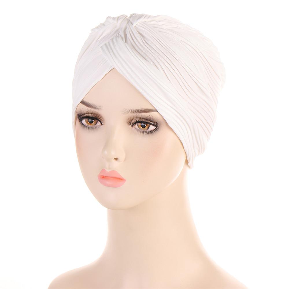 Nové dámské zlaté stříbrné turbanové čepice chemo bandana hidžáb plisovaná indická čepice turbante klobouk dámský šátek na vlasy muslimská pokrývka hlavy