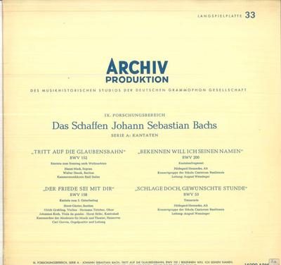 LP Record AUGUST WENZINGER, KONZERTGRUPPE DER - J S Bach Kantaten 14099APM ARCHIV PRODUKTI 1958 Germany Classical Used