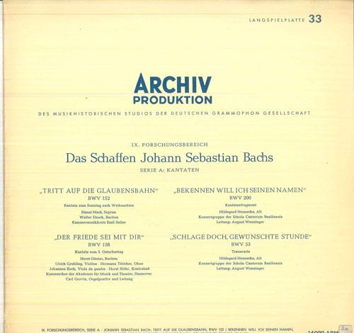 

LP Record AUGUST WENZINGER, KONZERTGRUPPE DER - J S Bach Kantaten 14099APM ARCHIV PRODUKTI 1958 Germany Classical Used