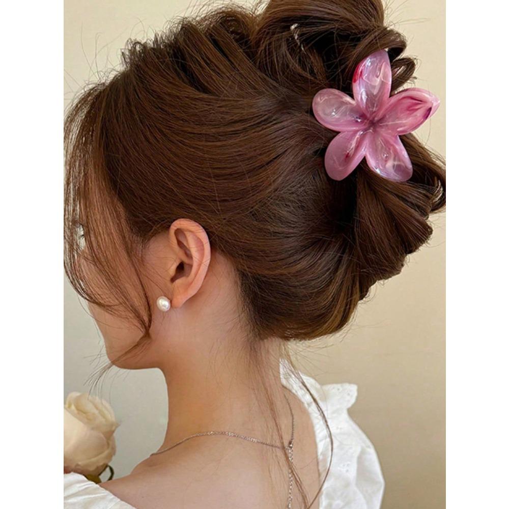 5pcs Women's Ombre Flower Hair Clips 8cm Plastic Hairpins, Elegant Bun Ponytail Accessories for Daily Party Vacation, Cute Hair Clamps