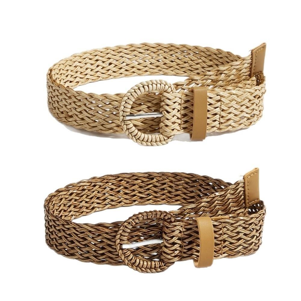Vintage Stil Geflochtener Taillengürtel Runde Ringschnalle Damen Taillengürtel Rockzubehör