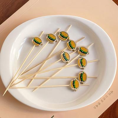 Useful Food Grade Picking Burr-free Cartoon Hamburger Pattern Fruit Cake Bamboo Fork Home Supply Food Fork