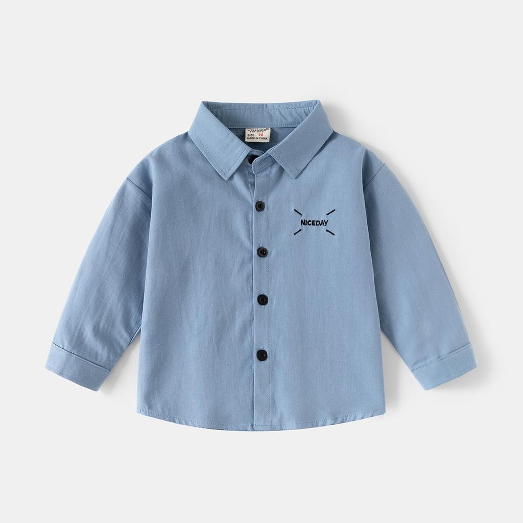 Kinder Langarmhemd 2025 Herbst Jungen Revers einfarbig besticktes Hemd Baby Oberteil trendige Kinderbekleidung
