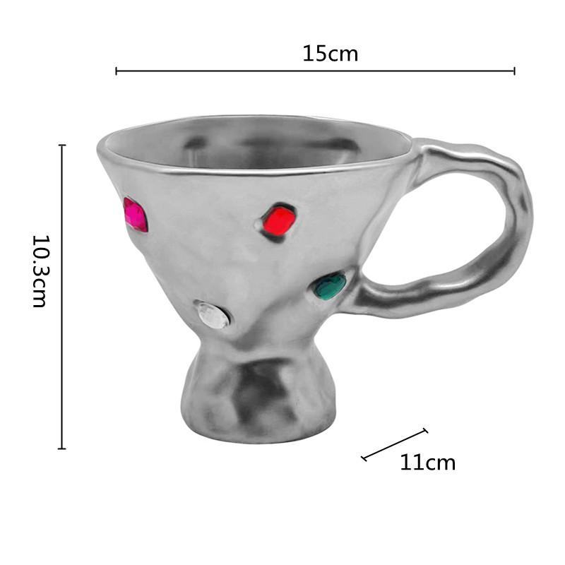 Edelstein Keramiktasse Frühstücksmilchbecher Kaffee Unregelmäßigkeit Farbige Edelsteinfassung Porzellantasse Becher Kaffeetassen mit Henkel