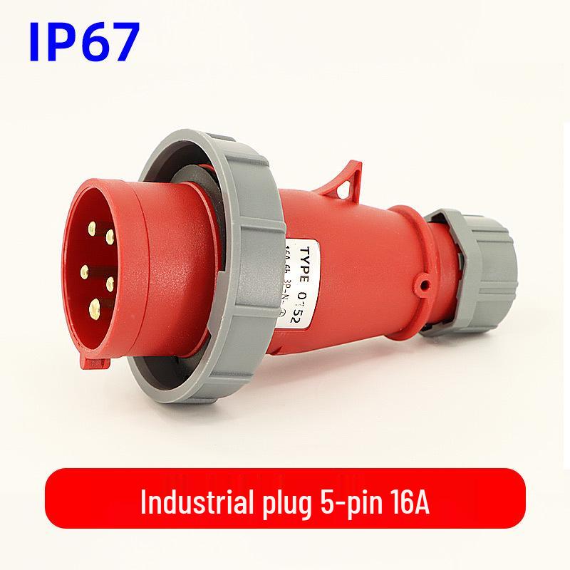 Waterproof 3-core 4-pin 5-hole Male-Female Aviation Plug Socket, Three-Phase Electrical Connector, 16A/32A, IP67.