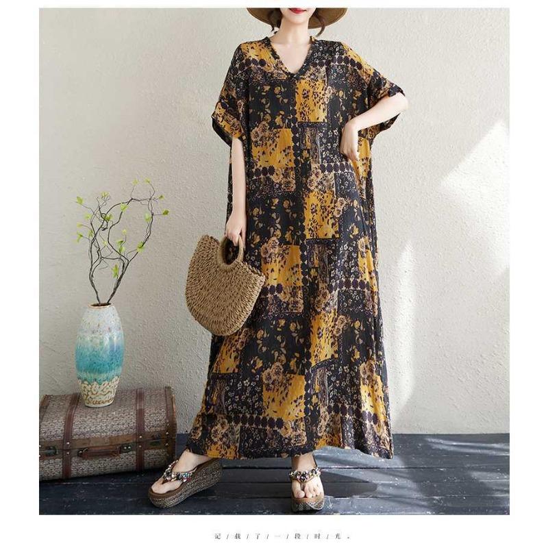 Ladies' Loose Artistic Beach Dress Retro Long Robe