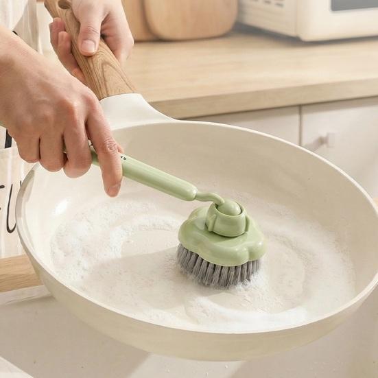 Cleaning Brush Long Handle Oil-Proof 360-Degree Rotatable Head Pot Brush with PET High-Density Bristles Strong Stain Removal Cleaning Scrubber
