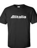 T-shirt Nera a Maniche Corte in Cotone con Logo Bianco Retrò Alitalia Compagnia Aerea Italiana