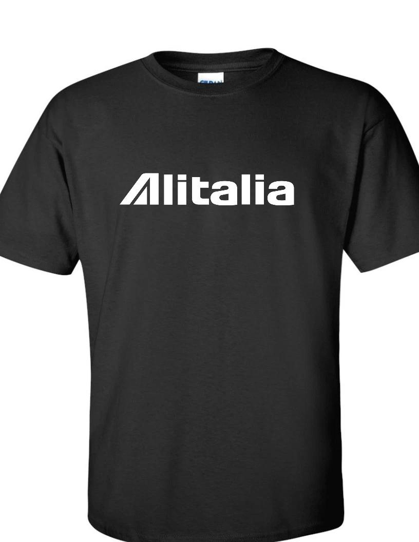 Alitalia White Retro Logo Italian Airline Black Cotton Short Sleeve T-Shirt 3XL