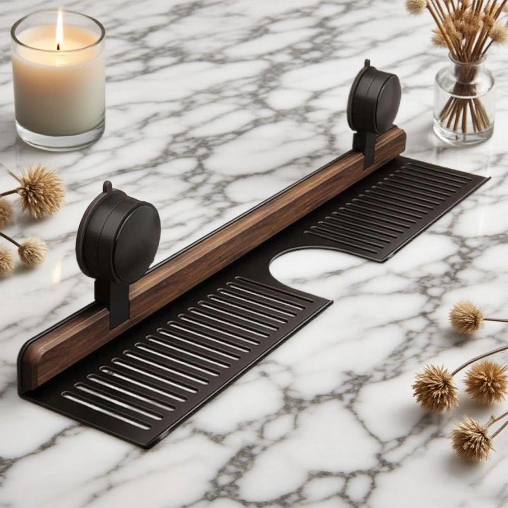 Walnut Finish Suction Cup Bathroom Shelf No Drill Shower Shelf Bathroom Organizer  Bedroom