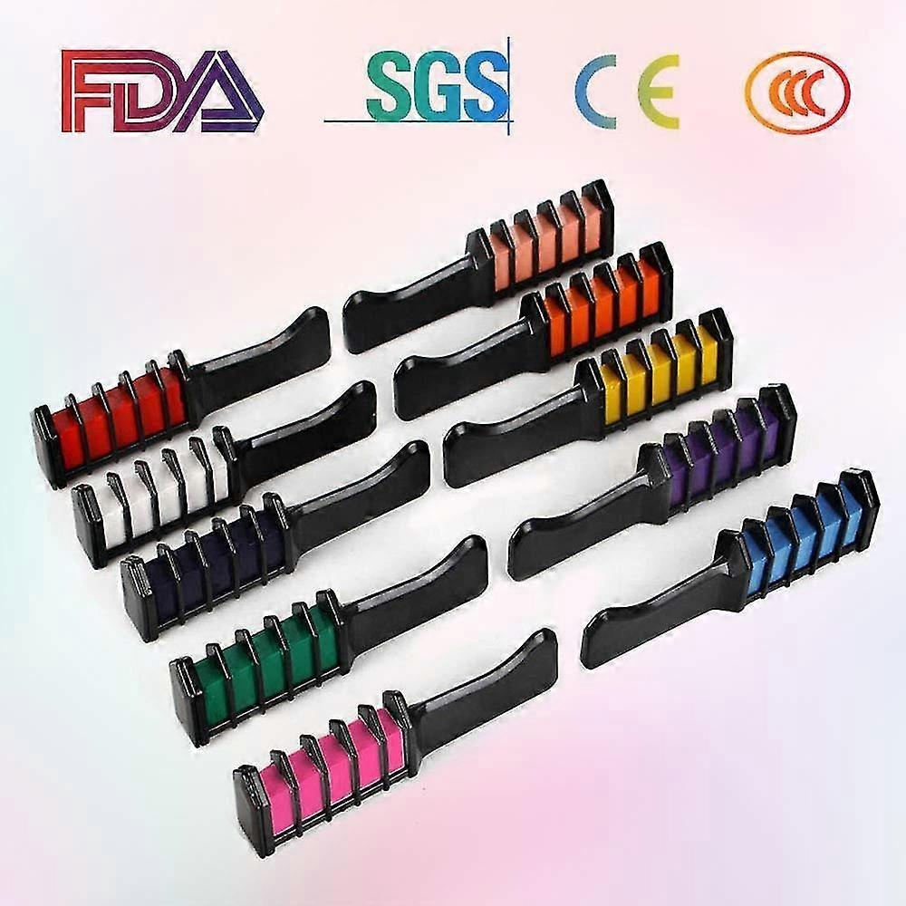 Vibrant Hair Chalk Comb Set - 10 Temporary Colors for Kids & Adults, Easy To Apply & Wash Out, Safe & Non-Toxic