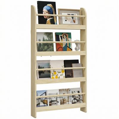 Wall Book Shelf with 4 Shelves Children's Bookcase for Home Office Load 30kg 59x12x113cm Natural