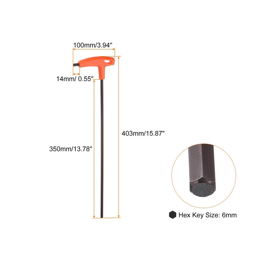 uxcell Hex 6mm Compatible with Extra Long Internal Hex Repair Automotive and Home Orange T-Handle Wrench, Metric, CR-V, Arm, T-Key, Wrench, Spanner,