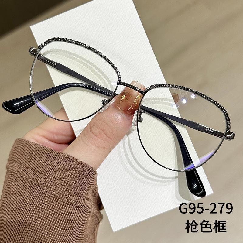 

Round Metal Frame Glasses Anti Blue Light Glasses Luxury Half Rhinestone Edged Eyeglasses Women Computer Plain Eyewear