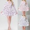 2025 Spring European & American Women's Sweet Print V-Neck Short Dress with Lace Waist