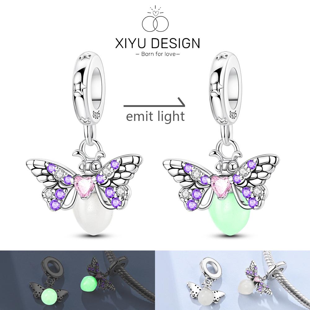 Copper Luminous Firefly Charms Beads Lovely Blue Shark Pendant Fit Original Bracelet Diy Women Jewelry Gift