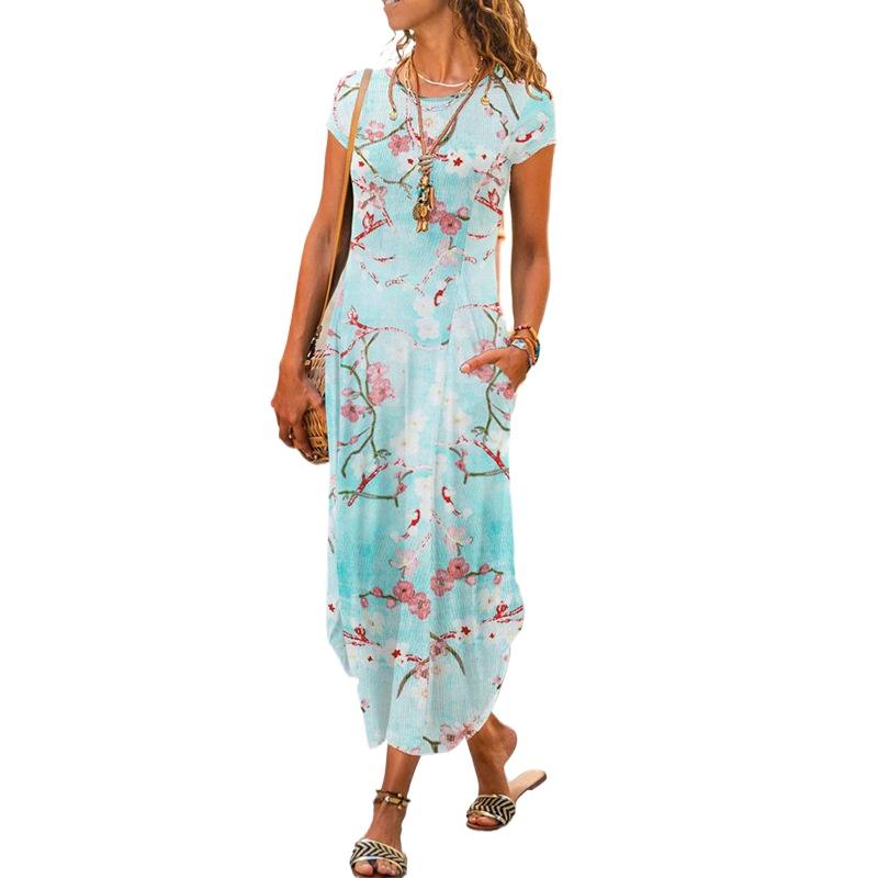 

GMXIA Женские модные летние весенние повседневные платья с короткими рукавами и круглым вырезом XXL