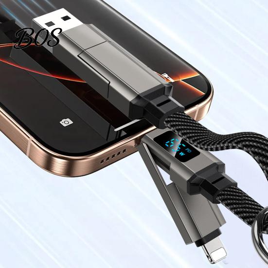 USB-A To USB-C Charger 65W 4 in 1 Keychain Cable, Fast Charging Data Cable LED Display with Display, 8-Pin/Type-C/USB-A/USB-C, Portable Keyring