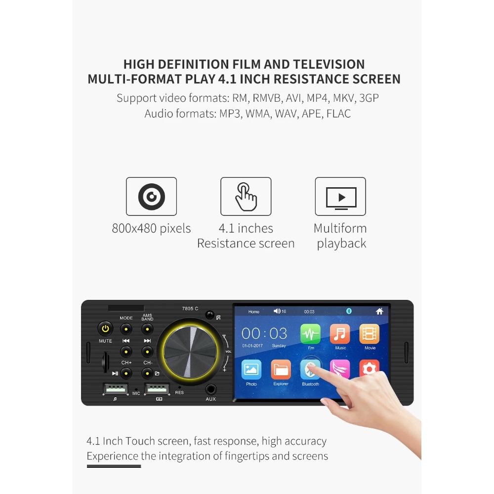 1 Din Car Radio 4.1 Inch 2 USB Touch Screen Autoradio Universal Multimedia  MP5 Player Bluetooth  Rear View Camera FM Car Stereo