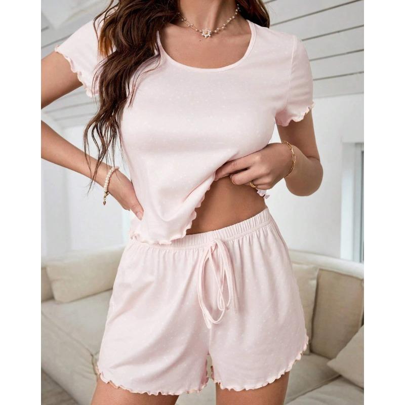 

Summer Dot Printed Women s Pajamas Set Short Sleeves O Neck Crop Top & Shorts 2 Pieces Sleepwear Female Nightwear Homewear Cloth S
