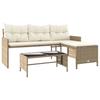 VidaXL Canapé de Jardin avec Table et Coussins en Forme de L, Siège de Patio, Meuble de Terrasse Balco Extérieur, Beige 365575