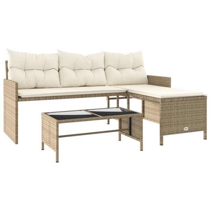 VidaXL Canapé de Jardin avec Table et Coussins en Forme de L, Siège de Patio, Meuble de Terrasse Balco Extérieur, Beige 365575
