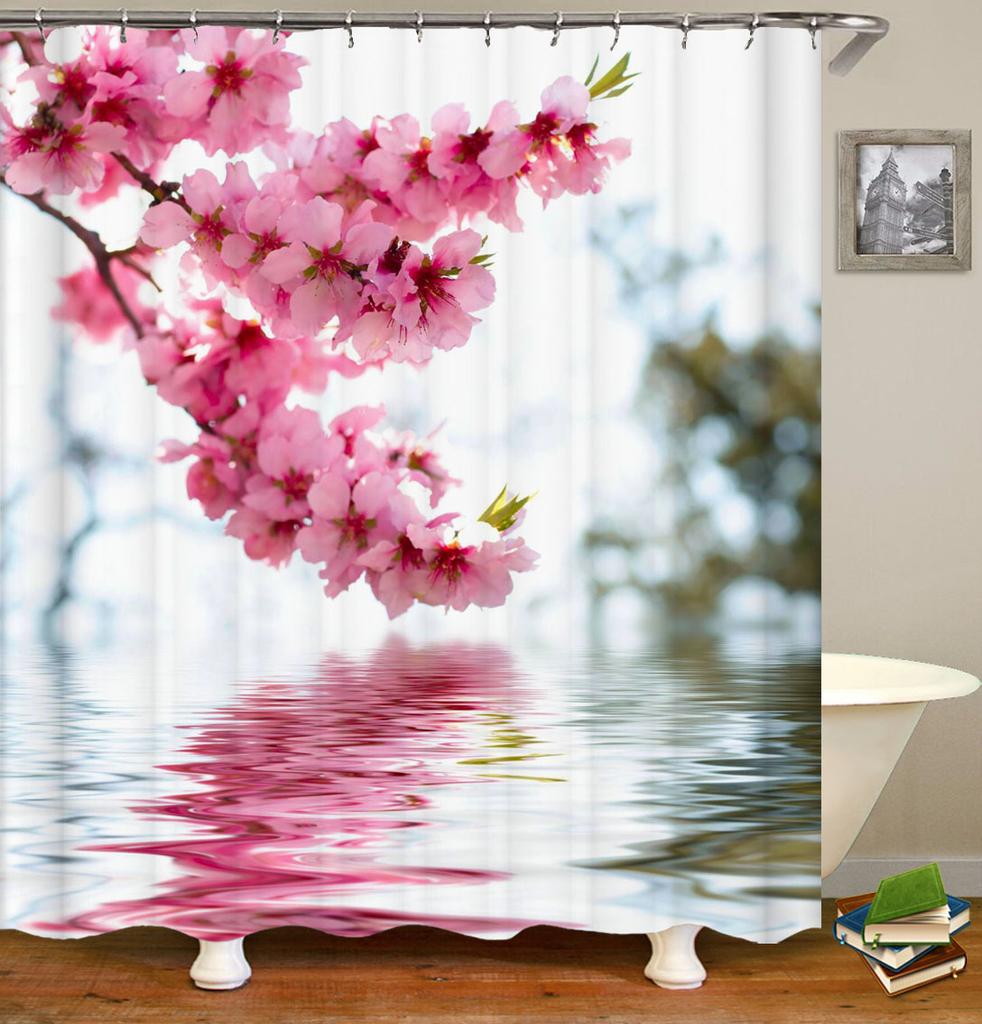 Colorful Tulip Lotus Flowers Trees Shower Curtain Bathroom Curtains Nature Flower Waterproof Polyester Fabric Bathtub Decor