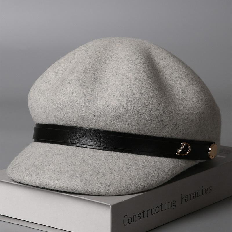 Hat Top Hat Autumn and Winter Fashion Versatile Beret Pure Wool Felt Hat Cap Octagonal Hat