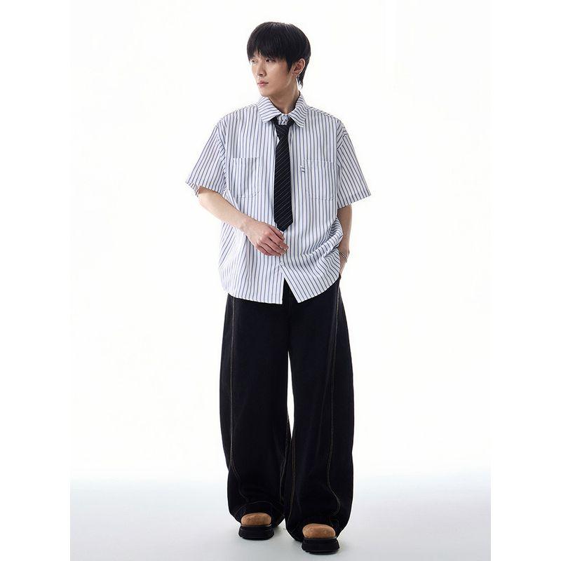 Dream Made American Retro Style Striped Casual Short-Sleeved Shirt for Men, Summer High-End Trendy Brand Shirt