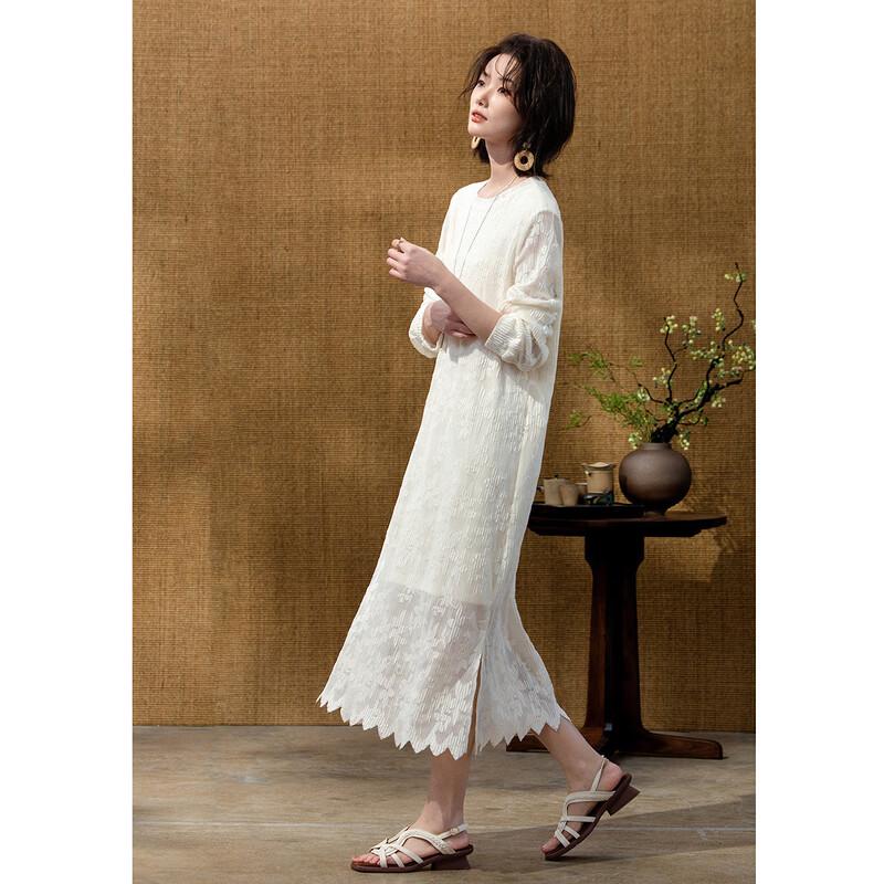 Demana French Style Lace Trim Round Neck Midi Dress