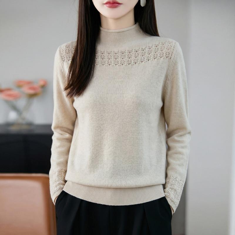 Women S Seamless Half High Neck Loose Long Sleeve Knit Sweater