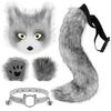 Halloween Fox Mask & Gloves with Plush Tail and Collar Set for Cosplay