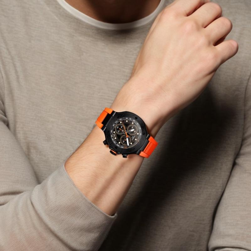 Tissot Quartz Movement Men's Watches Watch 45mm Black Dial Stainless Steel PVD Coating Watch Case Silicone Strap T141.417.37.051.02